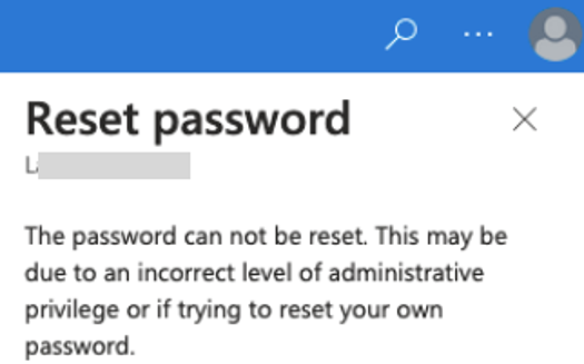 A privileged role not scoped to the AU is unable to remove the user or reset its password (click to enlarge).