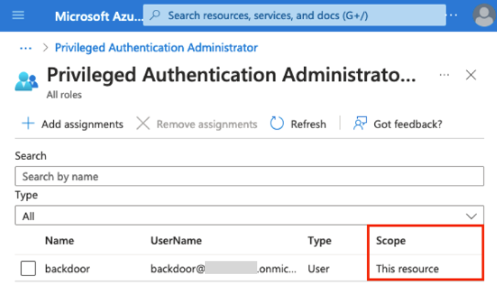 Reviewing AU-scoped role assignments (click to enlarge).