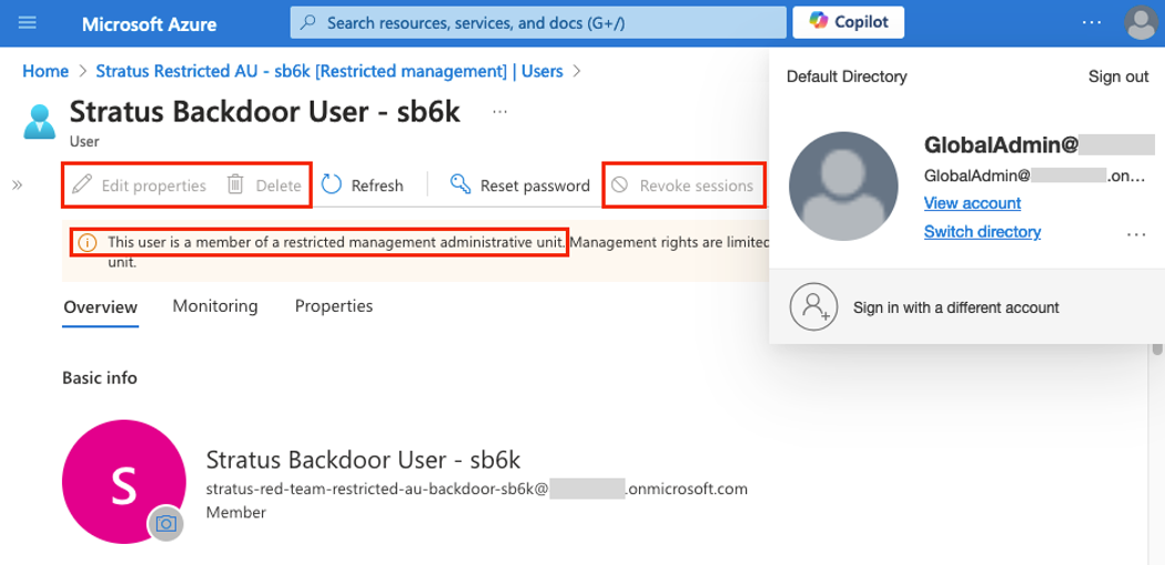 A tenant-wide Global Administrator is not able to directly remove or alter the backdoor (click to enlarge).