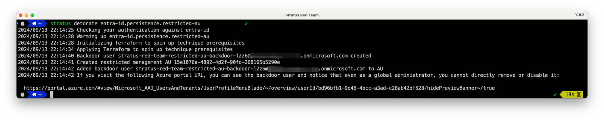 Emulating the attack technique with Stratus Red Team (click to enlarge).