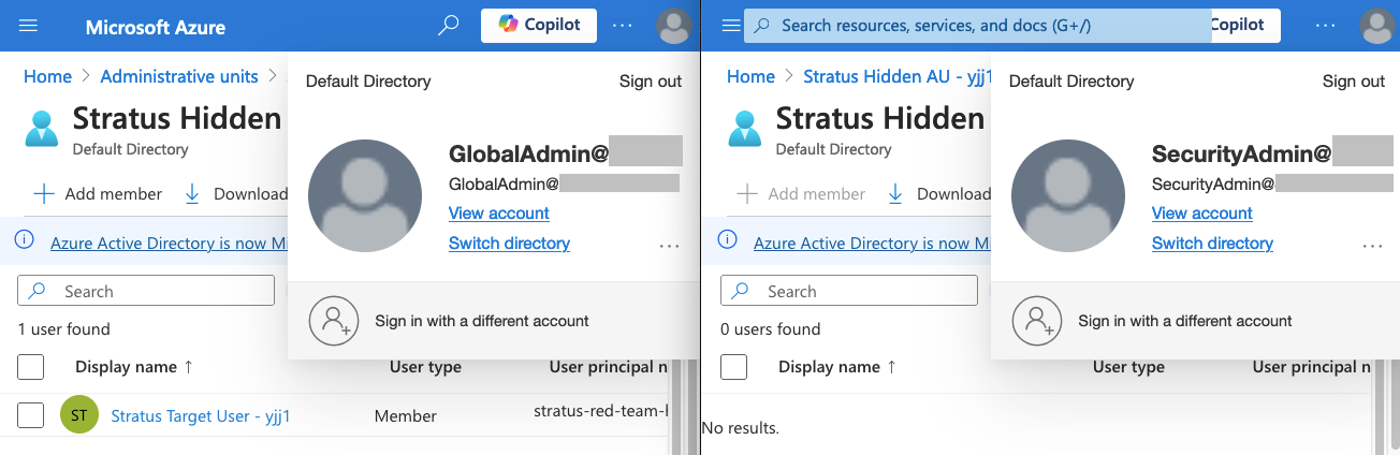 A role such as Security Administrator is not able to list AU members (click to enlarge).