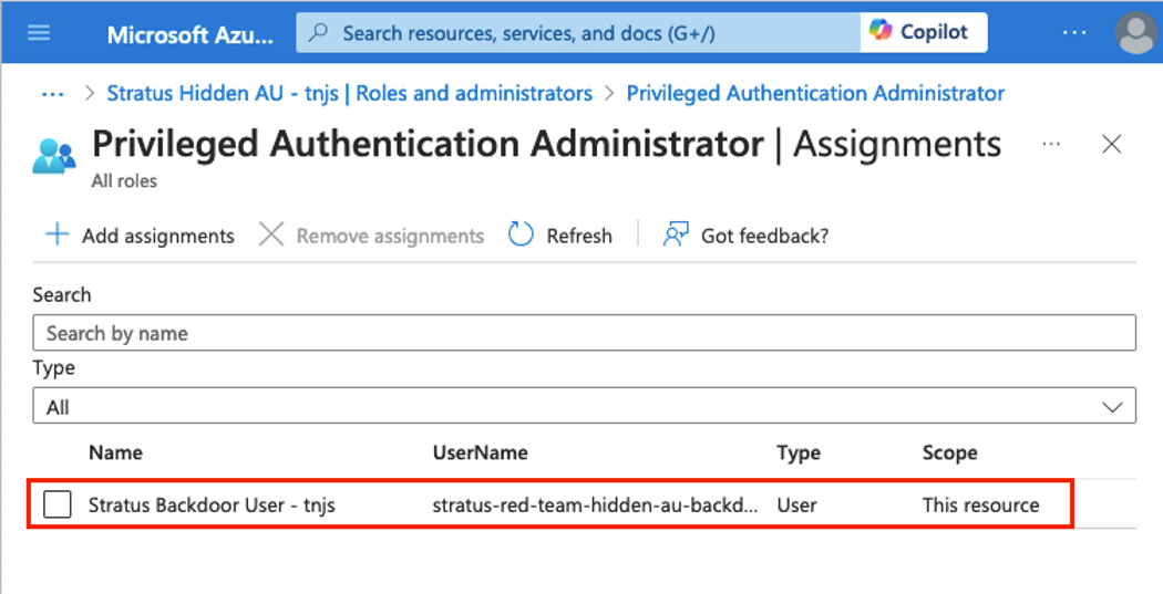 Resulting AU after running Stratus Red Team (click to enlarge).