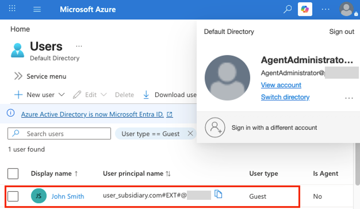 The attacker identifies a subsidiary domain through a guest user added to the corporate tenant (click to enlarge).