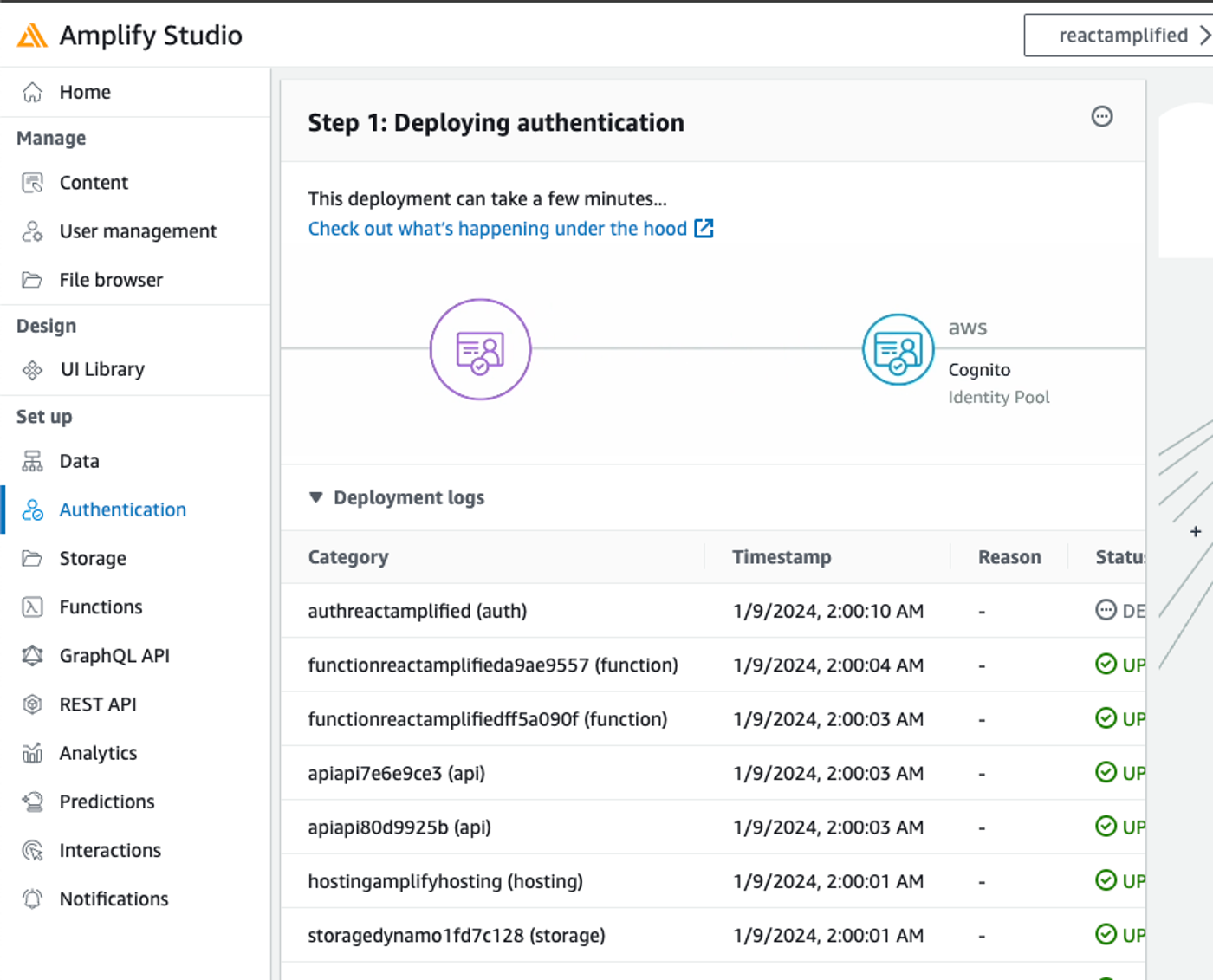 Adding the authentication component from Amplify Studio