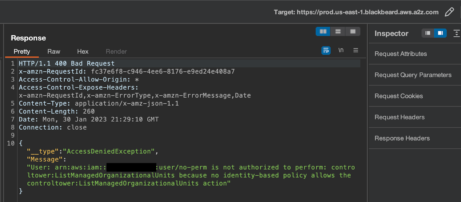 Showing the no-perm user's response.