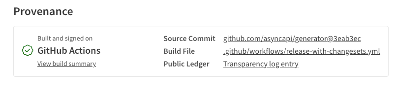 npm provenance for the malicious version, showing it was built and signed on GitHub Actions from the project's CI pipeline
