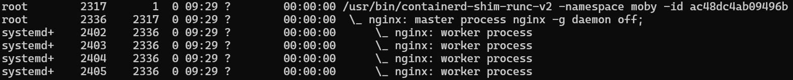 Process list with containerd shim