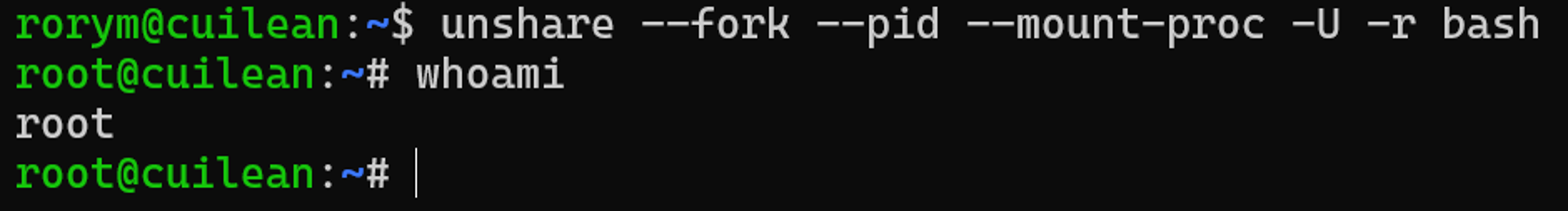 whoami in a user namespace