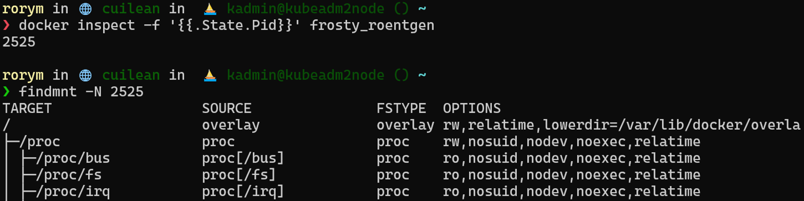Using docker inspect and findmnt to examine mnt namespaces