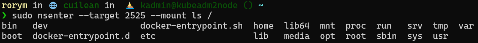 Using nsenter to list files in a container