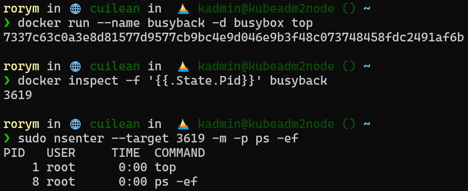 Using nsenter and ps on a container