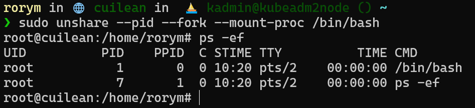 Using unshare to create a new PID namespace
