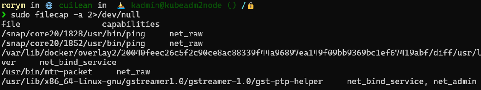 using filecap to show files with capabilities