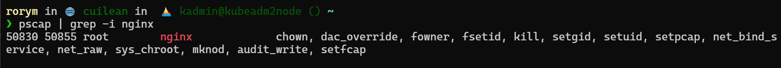 pscap showing the capabilities of nginx running in a container