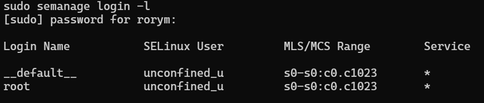 output of semanage login -l