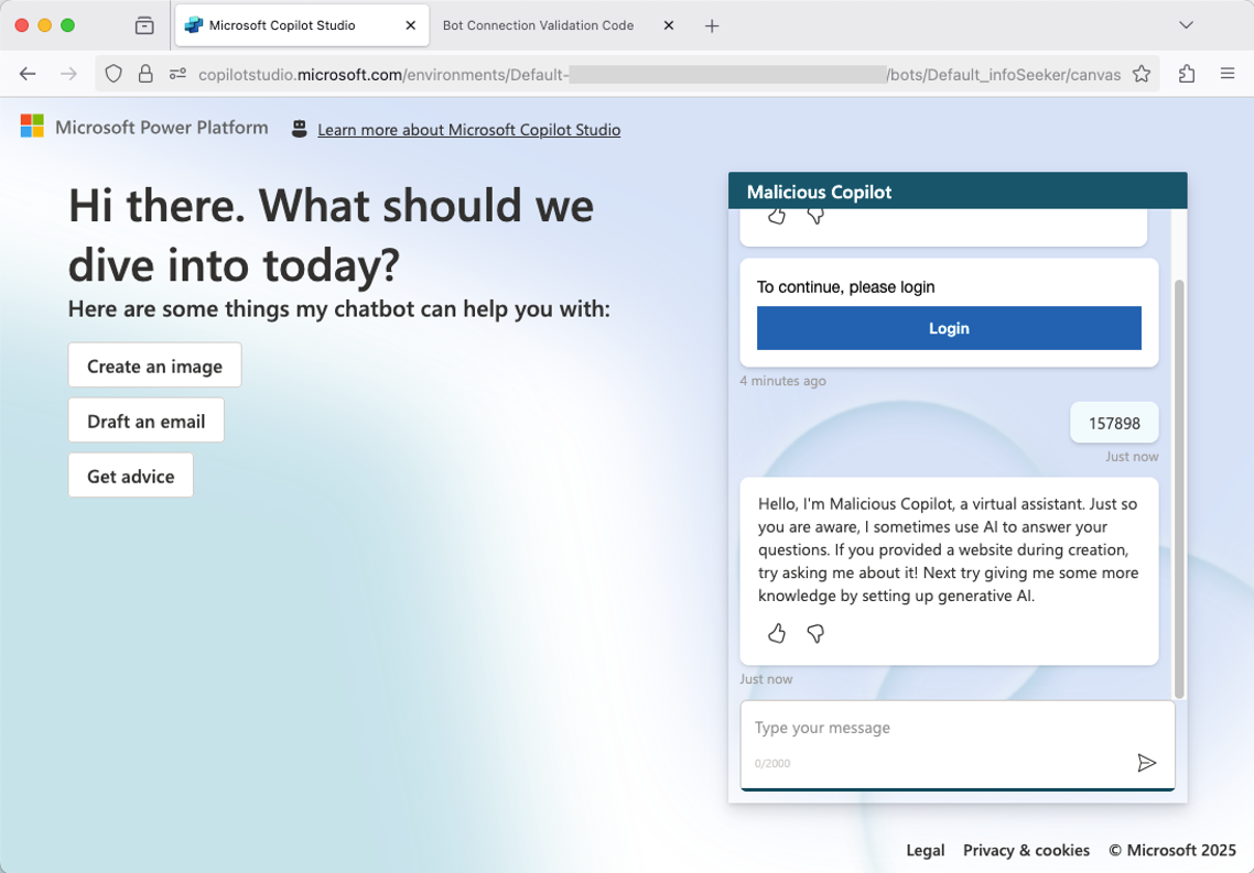 The user inputs the code and completes authentication but receives no notification that their session token was forwarded (click to enlarge).