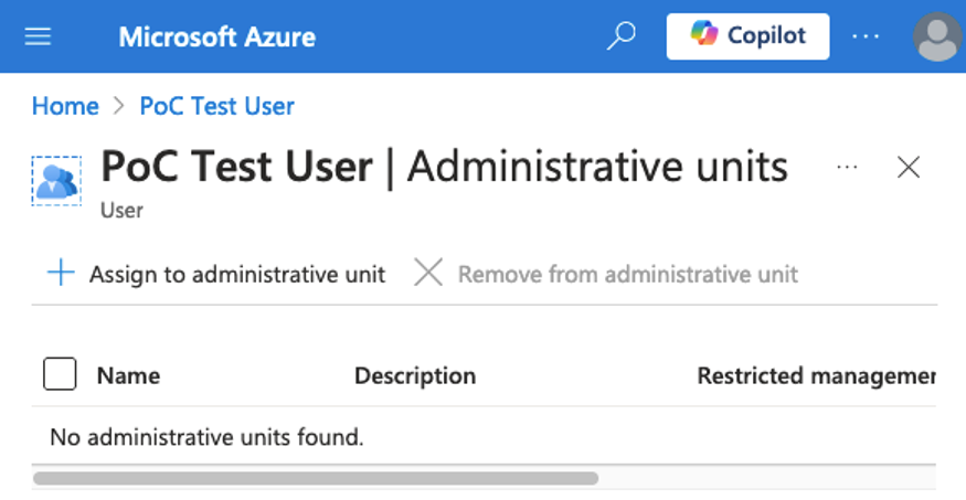 The user stuck in a restricted management state has no associated AU (click to enlarge).