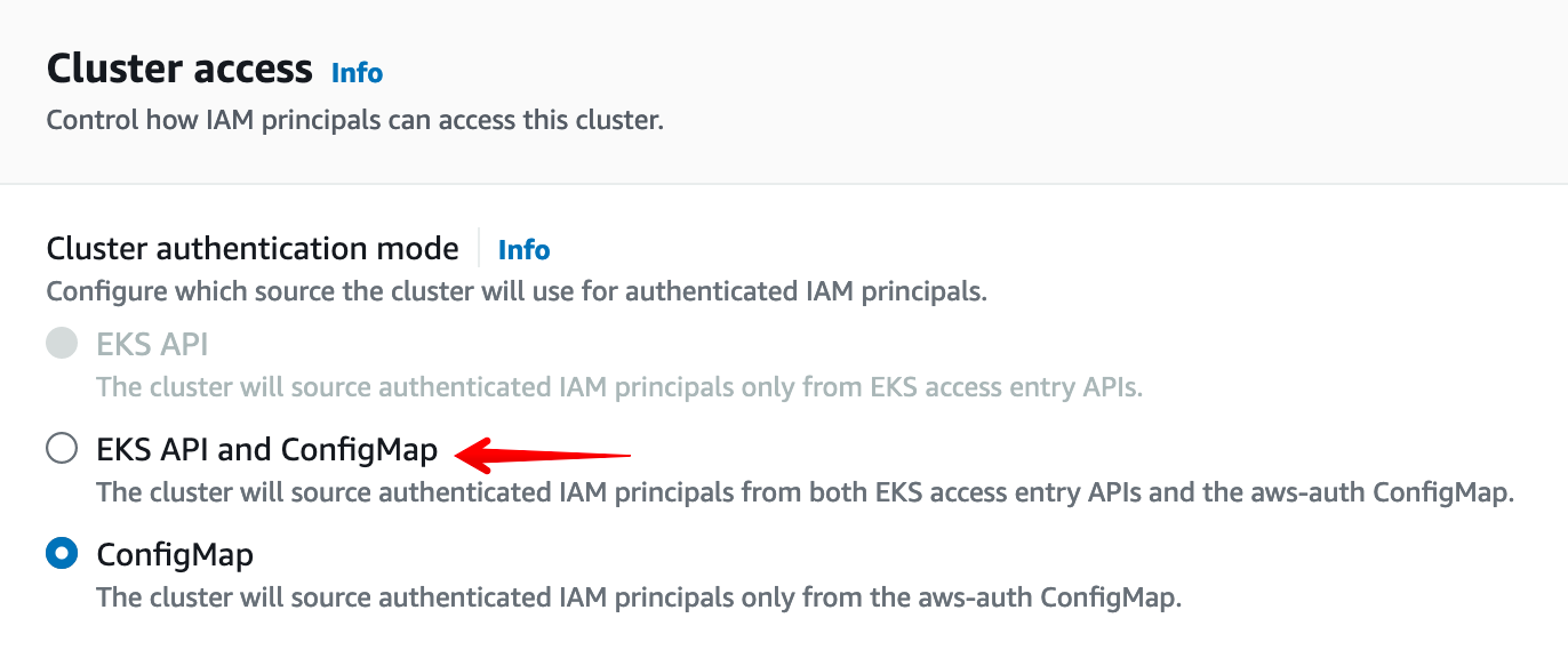 Enabling EKS cluster access management on an existing EKS cluster