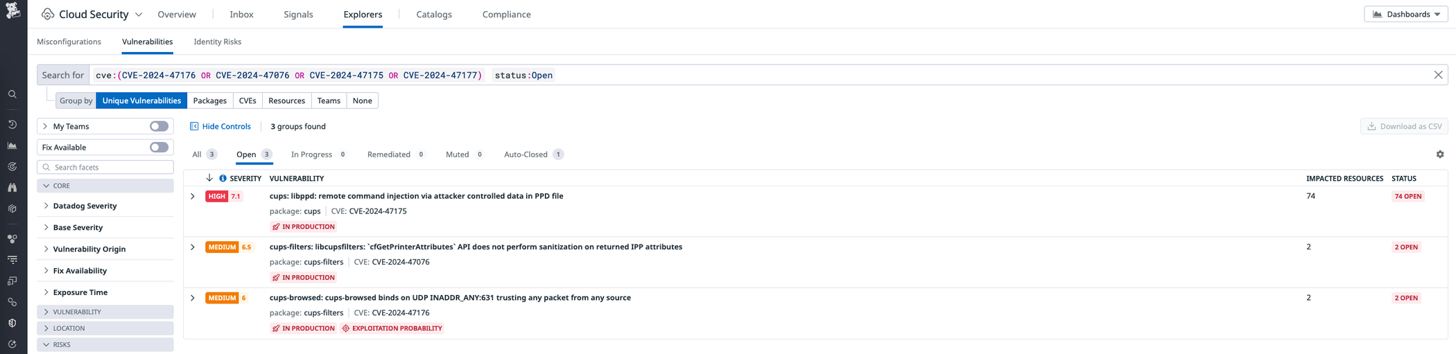 CSM Vulnerabilities (click to enlarge).