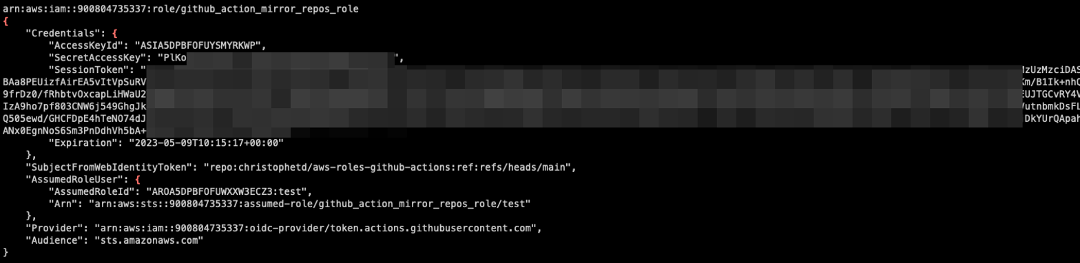 Retrieving AWS credentials from a vulnerable IAM role (click to enlarge)