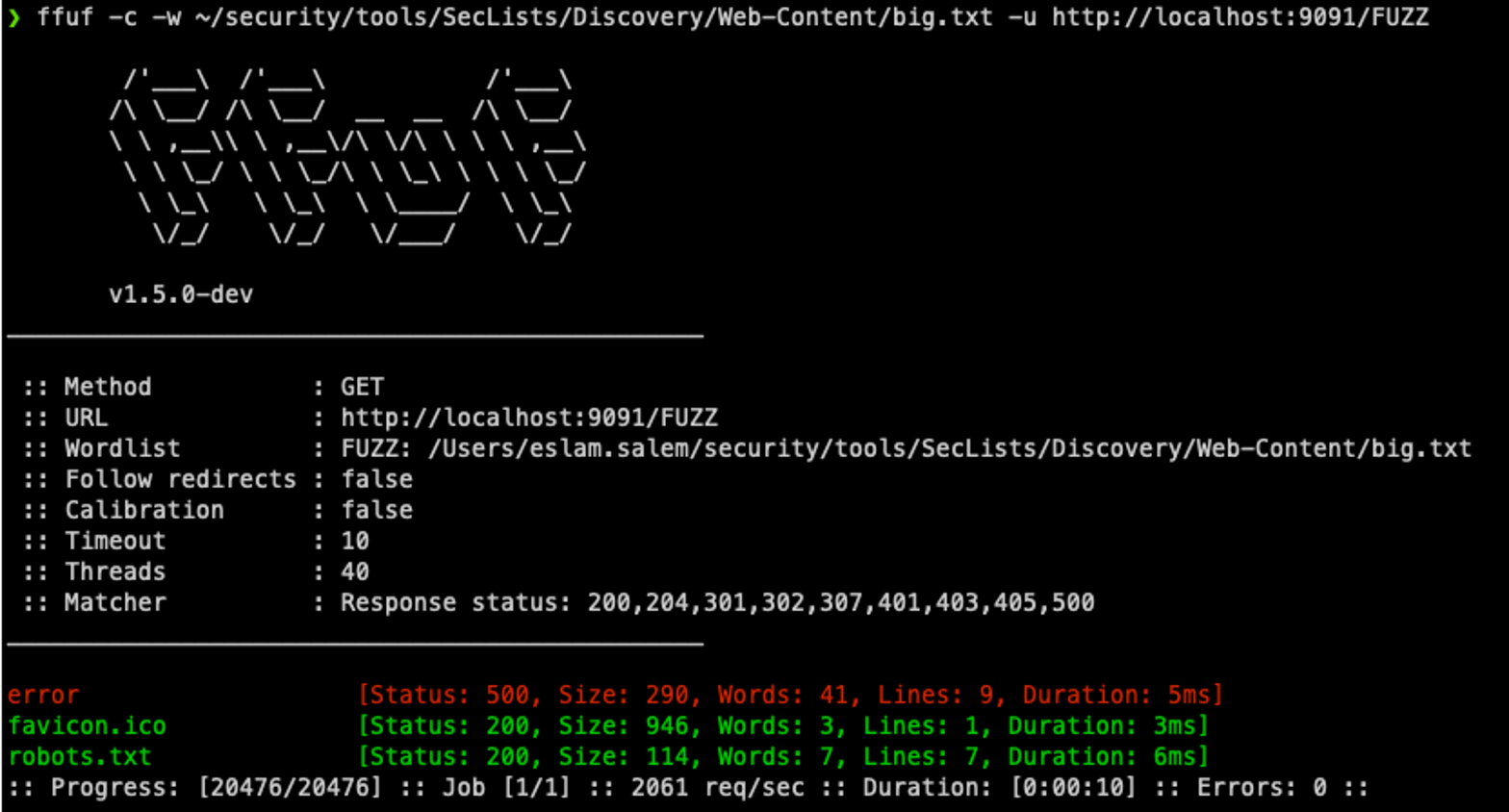 FFuF lets an attacker identify some of the endpoints purposely exposed by our honeypot
