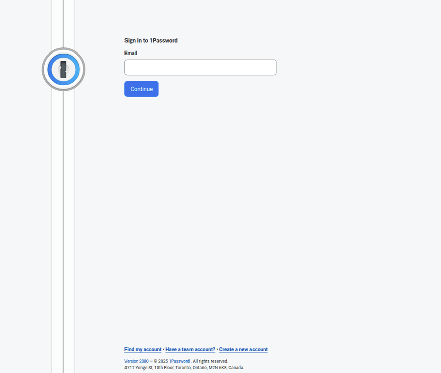 Version 1 of the 1Phish kit: a basic fake 1Password sign-in page collecting only an email address (click to enlarge)