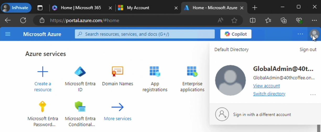 Browsing the Azure Portal as a target Global Administrator after sign-in with a forged SAML token (click to enlarge).