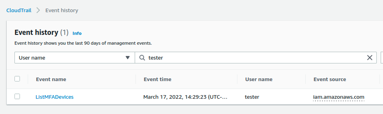 Showing an example event in CloudTrail