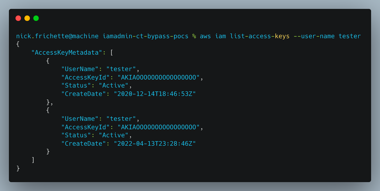 iam list-keys CLI example
