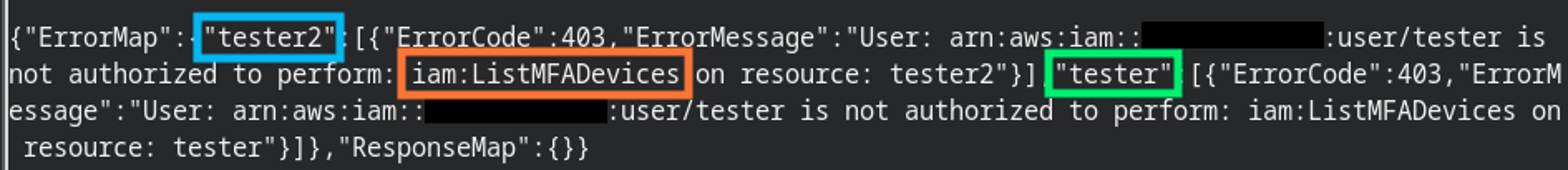 Showing the response to the ListMFADevicesForMultipleUsers
