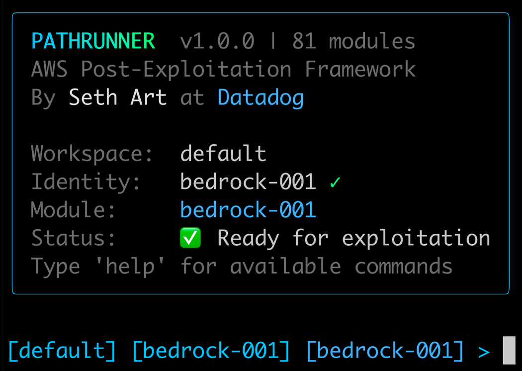 The pathrunner interactive console, ready for exploitation