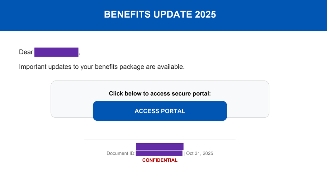 Sample malicious PDF linking to the phishing page (click to enlarge)