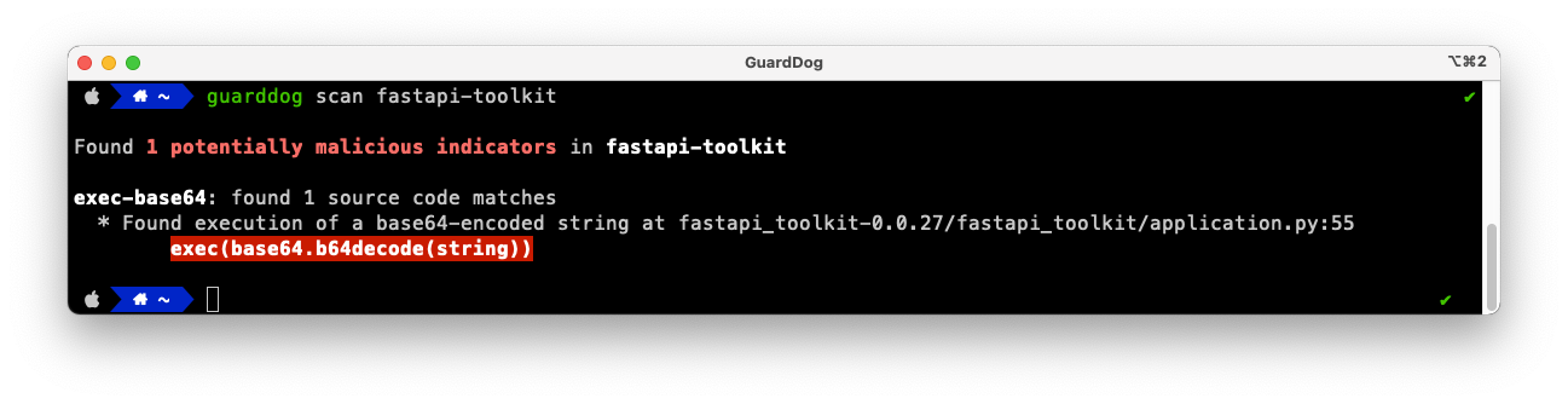 Scanning fastapi-toolkit with GuardDog