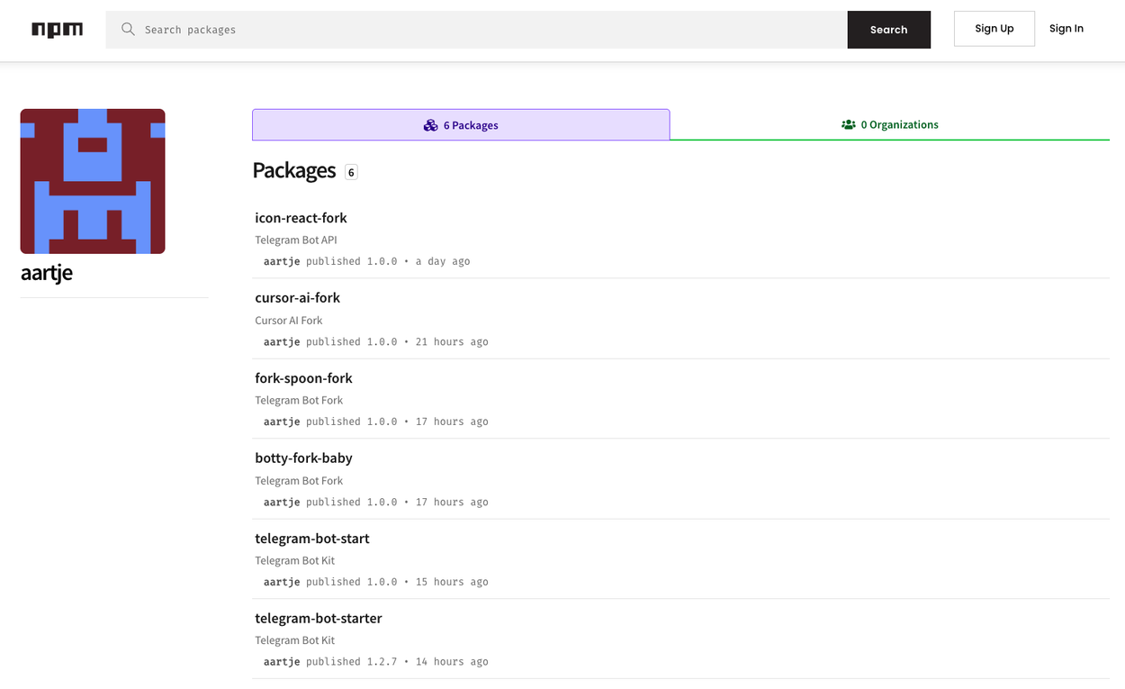 The npm profile of aartje