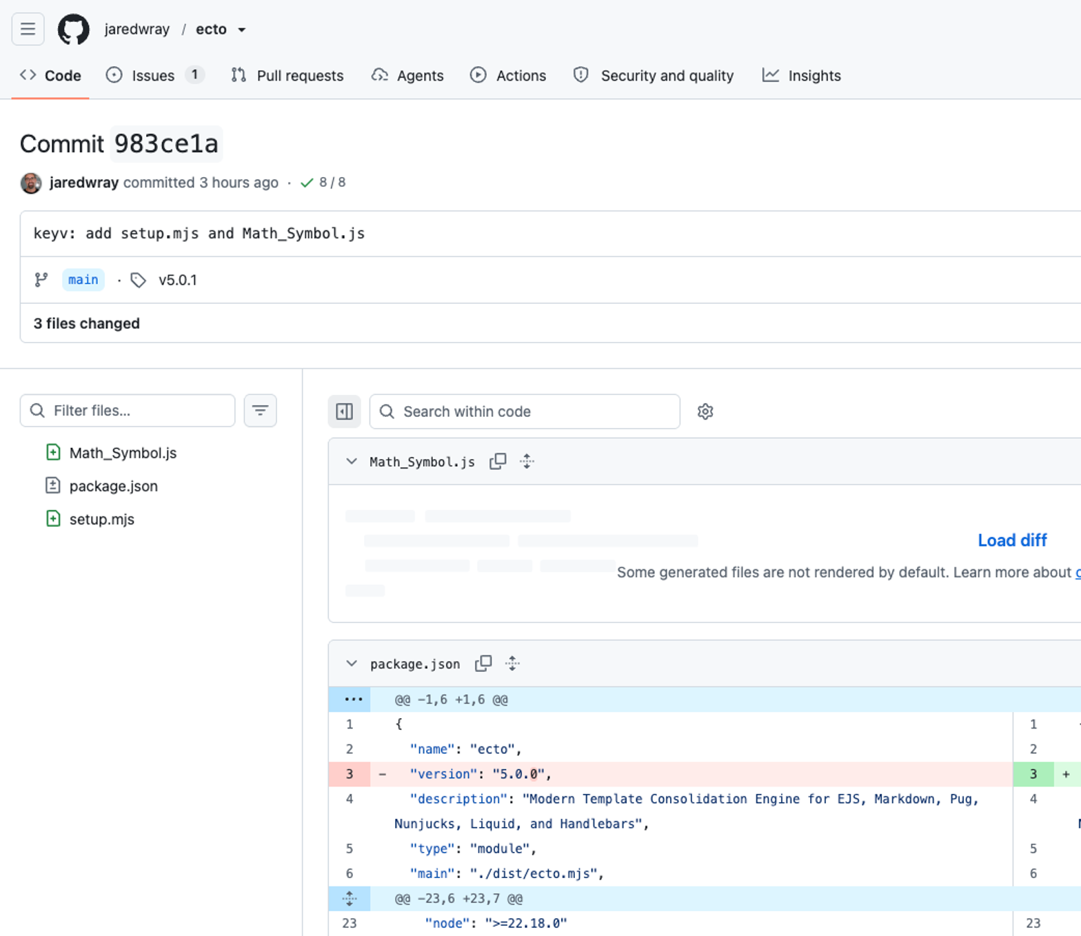 Another malicious commit in the `jaredwray/ecto` repository (click to enlarge)