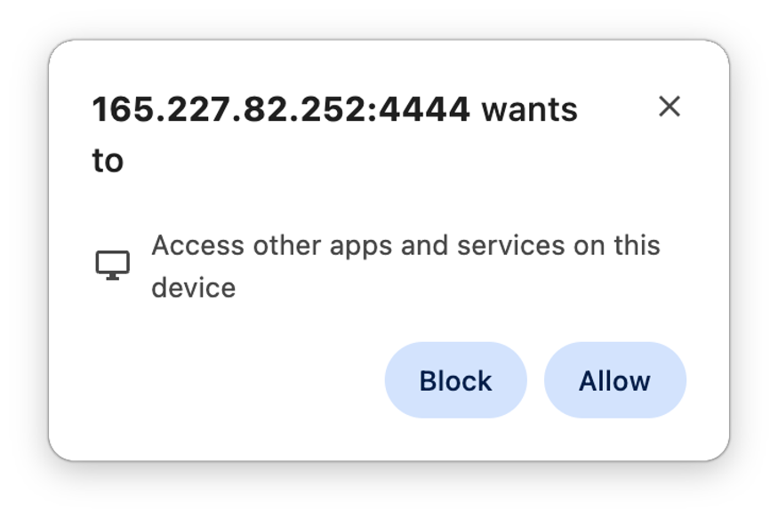 Local Network Access prompts users when a web application accesses a local URL cross-origin