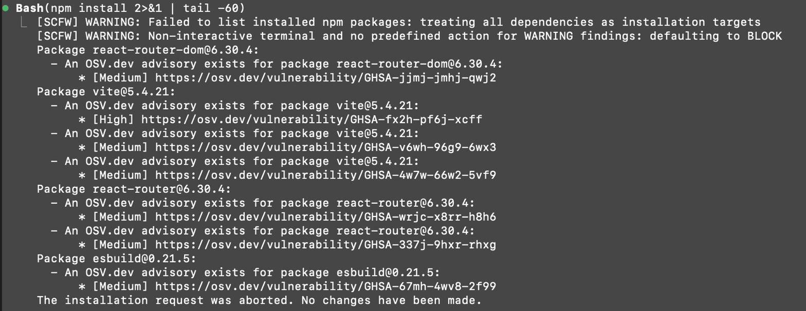 Supply Chain Firewall blocking install