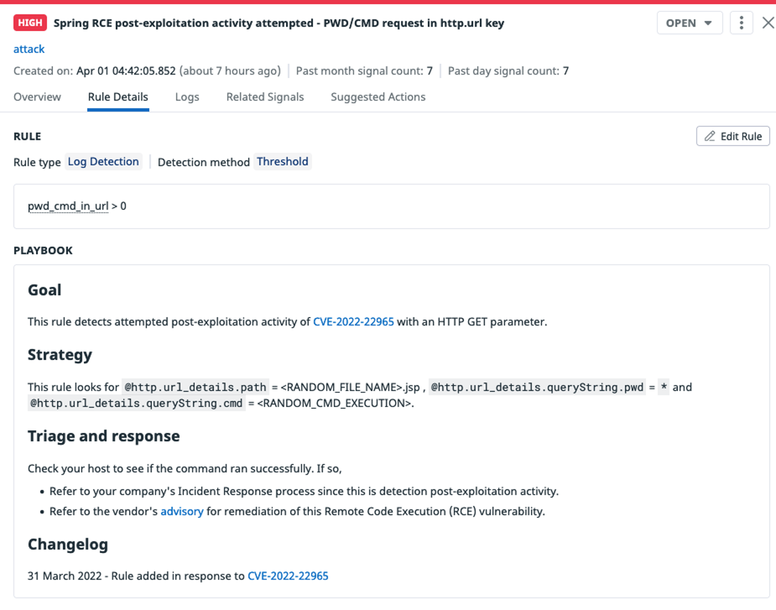 Datadog SIEM detects Spring4Shell webshell activity