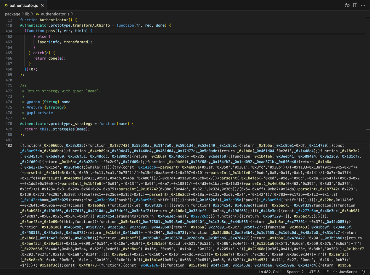 Obfuscated code in passports-js
