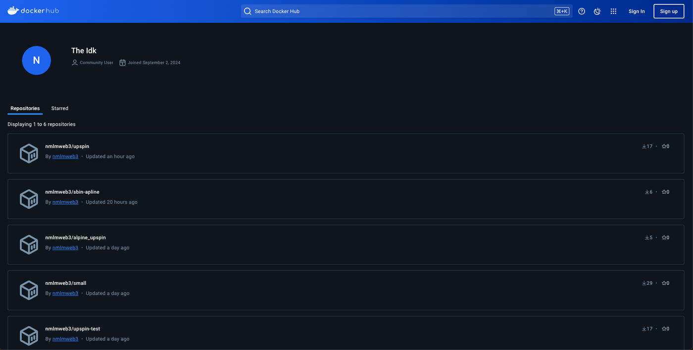 Screenshot of nmlmweb3’s Docker Hub user profile at the time of writing (click to enlarge).